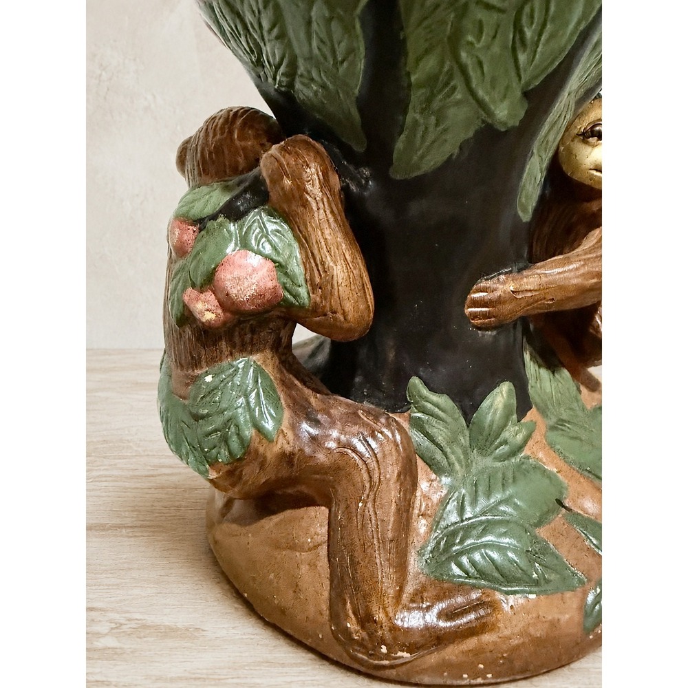 Rare 70s Vintage Monkey Pedestal Ceramic Vase Majolica Style Jungle Leopard - Picture 6 of 9